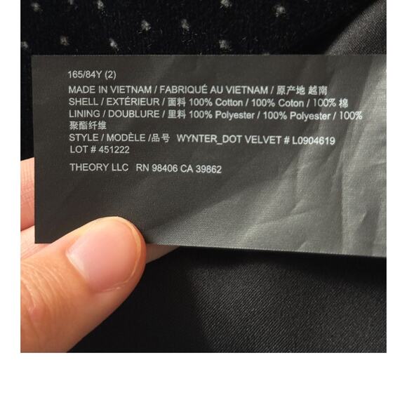 Theory Wynter Dot Long Sleeve Velvet Dress black size 4 - Picture 6 of 6